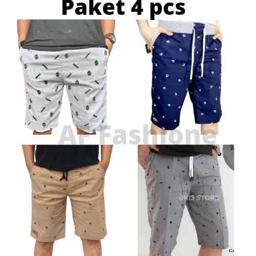 Paket 4pcs Celana Pendek Chino Pria Dewasa Distro Jova Motif Keren Kekinian Bandung Ori Original Ter