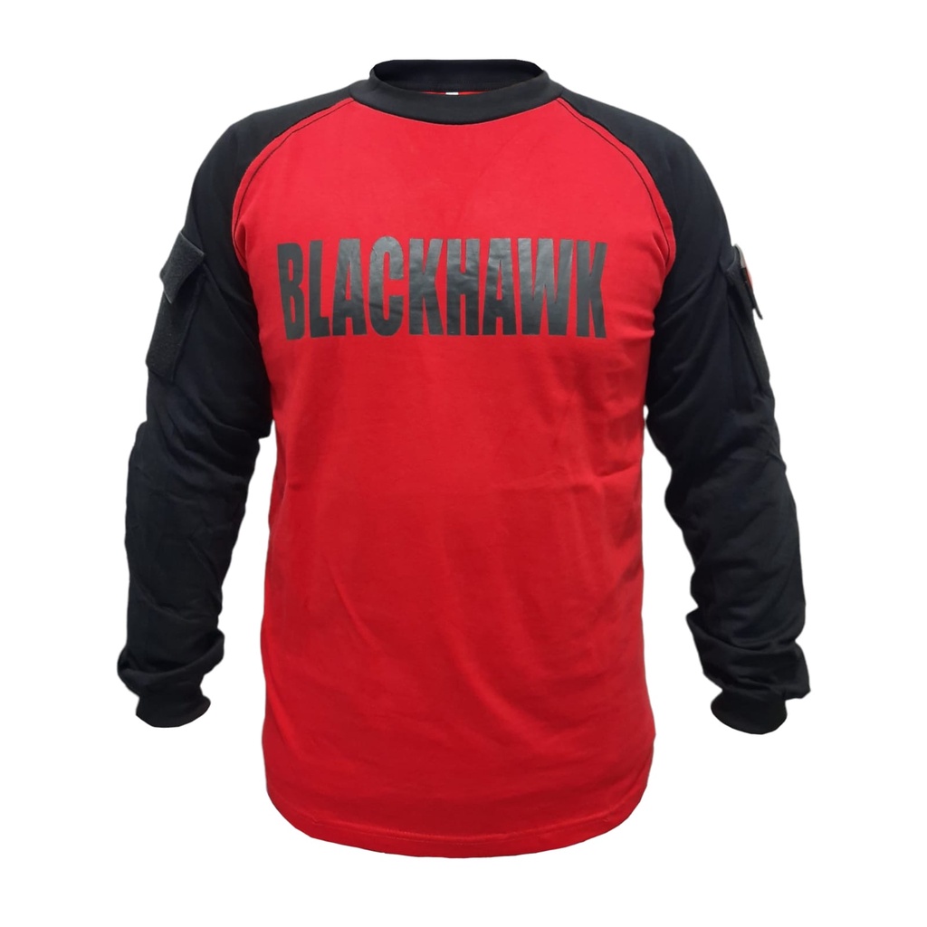 Kaos Pria Panjang Tactical / Blackhawk Merah Kombinasi Hitam Katun 20s