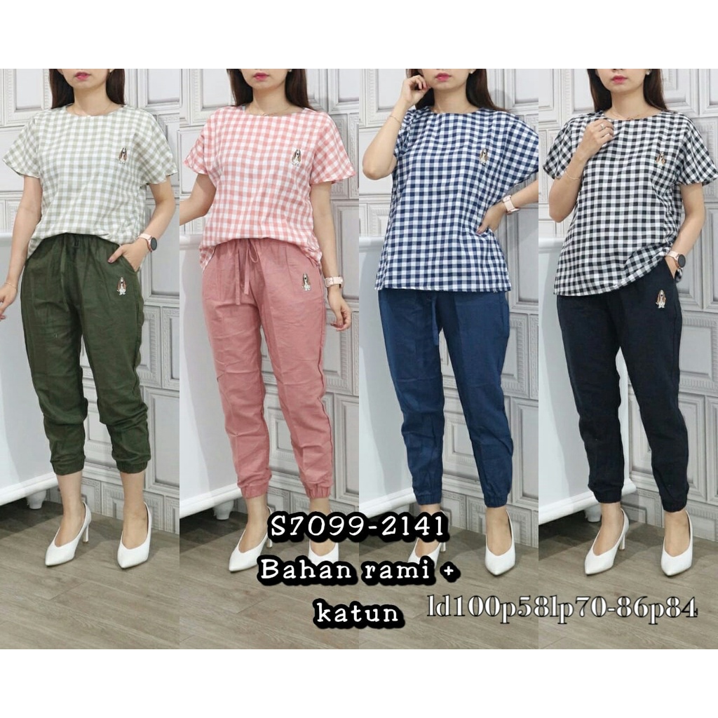new setelan wanita hush puppies 7099 | celana panjang jogger joger polos | atasan lengan pendek kota