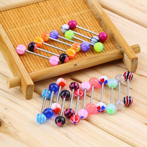 20 Pcs Tiang Barbel Tindik Besi Bedah Cincin Lidah Warna Campur Acak