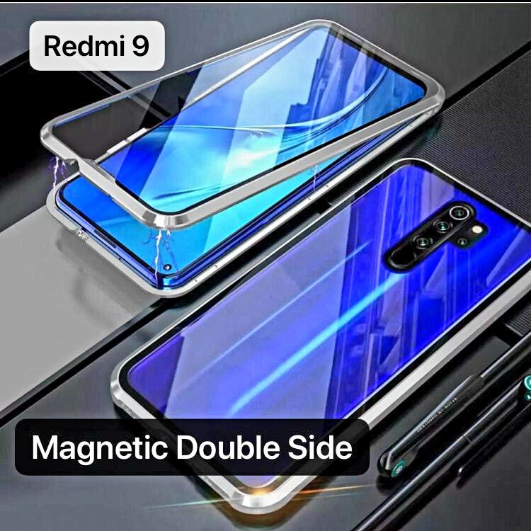 Case Magnetic DEPAN BELAKANG Xiaomi Redmi 9 Premium Case 2in1 Double Glass