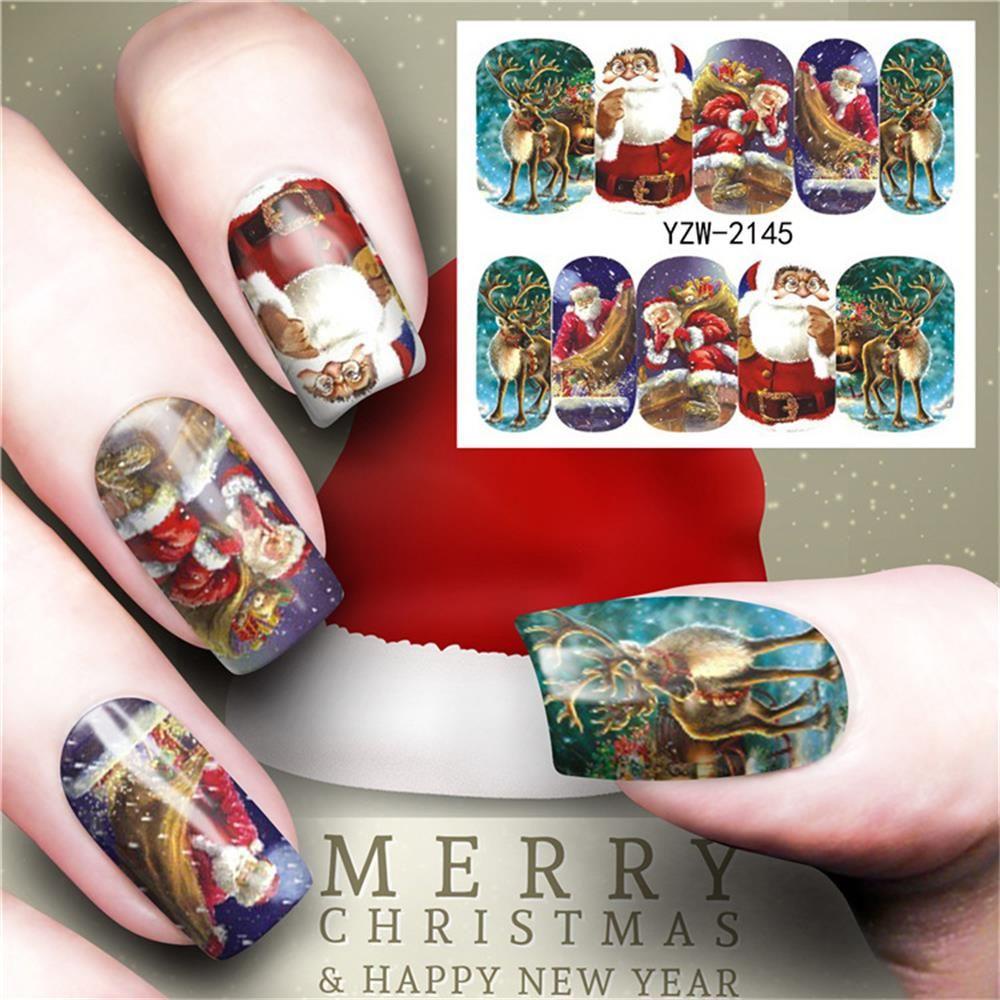 Solighter Stiker Nail Art Wanita Kecantikan Santa Claus Snowflakes Dekorasi Stiker