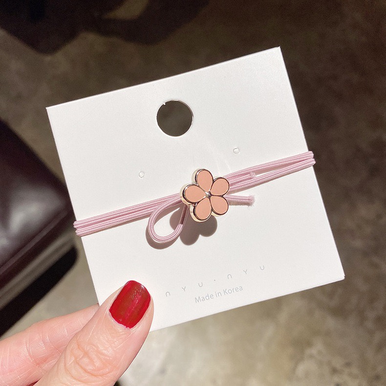 Ikat Rambut Wanita Karet Motif Bunga - Tali Rambut Aksesoris Rambut Wanita Simple Motif Bunga-AR-140 #3 Pink