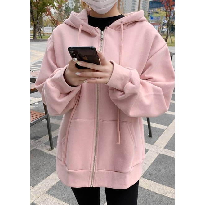 Hoodie Zipper Big Size Jumbo Jacket Pria Wanita Oversize Sweater Atasan Stylish Korean Fashion Casual OOTD Kekinian