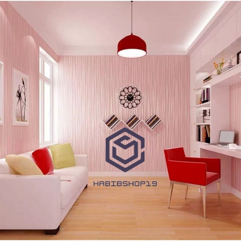 Wallpaper Stiker Dinding Emboss Polos Tekstur Wave Pink 10m x 45cm