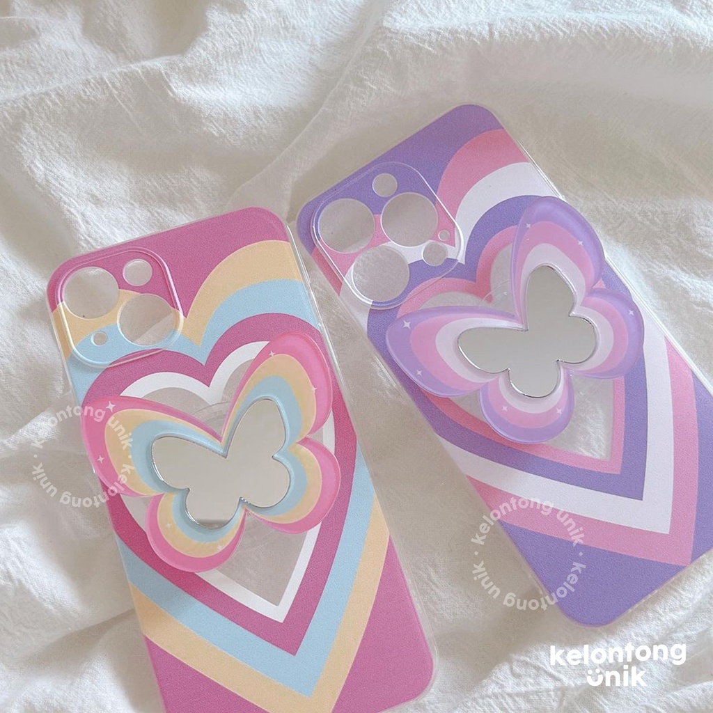 For iPhone - Colorful Butterfly Love Soft Case + Mirror Griptok