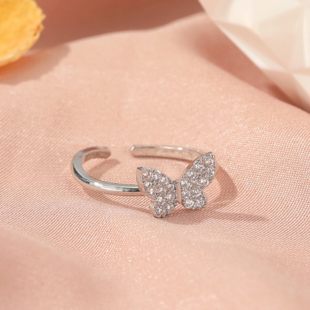 Hu Hu Hu Hu Hu Alat Bantu Pasang Kacamata♡ Cincin Model Terbuka Adjustable Desain Kupu-Kupu Aksen Berlian Imitasi Untuk Wanita