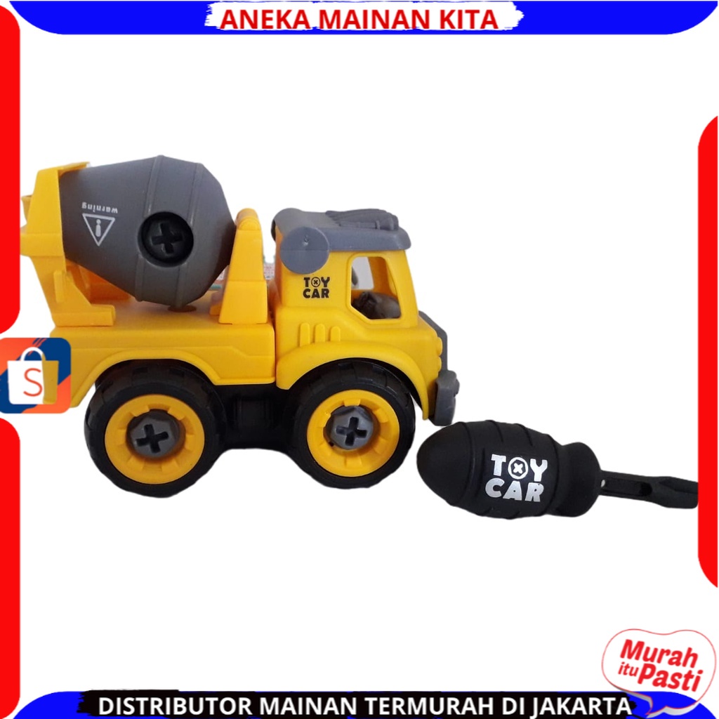 ( BISA COD ) PROMO Mainan Anak Mobil Truk Bongkar Pasang DIY Obeng Toy Car Mixer Truck 1 set Kemasan Kantong