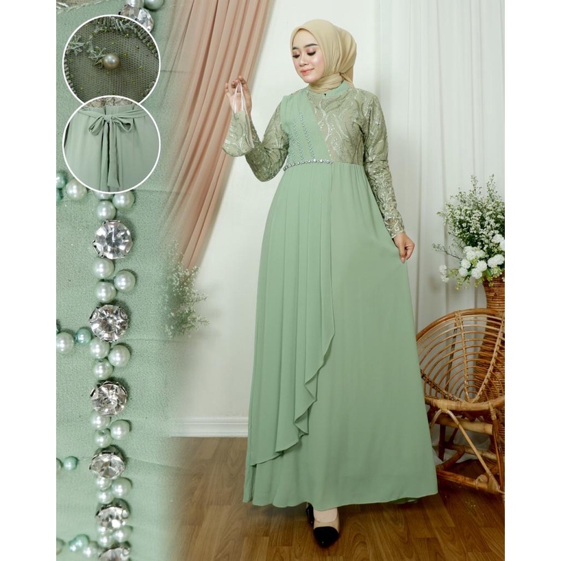 Kadai.baju / Gamis pesta modern / Gamis kondangan / Gamis brukat tille / Dress Mikaela Size M L XL XXL