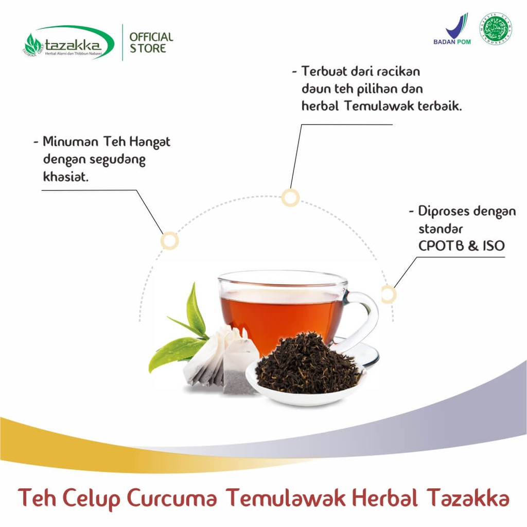 Teh Celup Curcuma Temulawak Minuman Kesehatan Obat Asam Lambung Herbal Tazakka 20 Kantung.