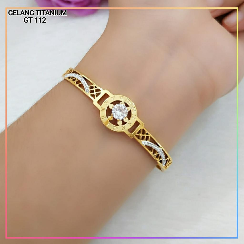 Gelang titanium/stainless steel Gelang Mata Bunga Bangkok Gold Perhiasan Anti Karat GT 112