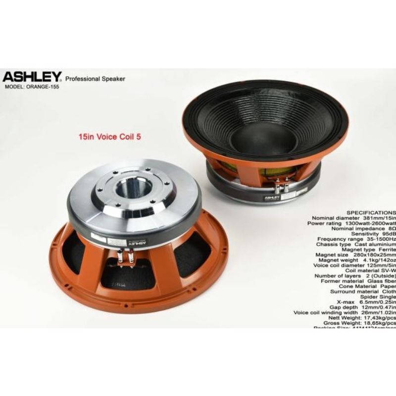 Speaker Komponen 15 Inch Ashley Orange 155 Original Coil 5 Inch TERBAIK