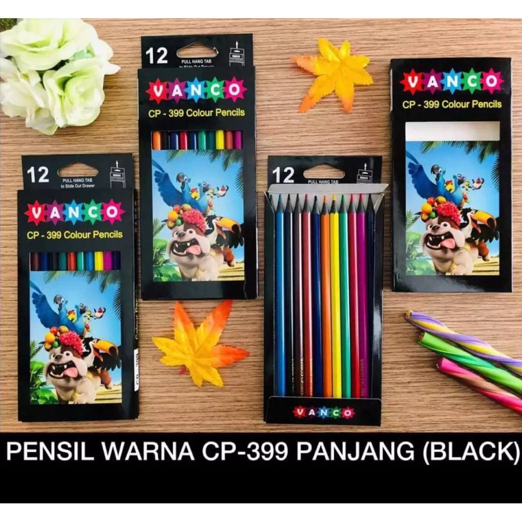 VANCO PENSIL WARNA PENDEK PANJANG ISI 12 BLACK EDITION