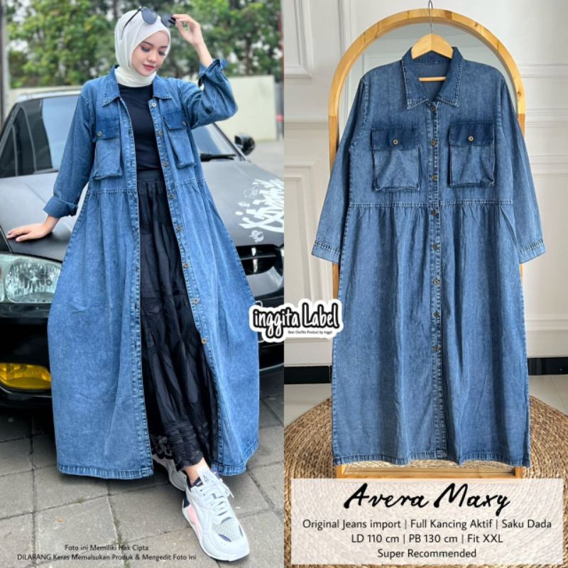 AVERA MAXY BY INGGITA LABEL (MAXI JEANS WANITA) Dress jeans muslimah modern rekomended