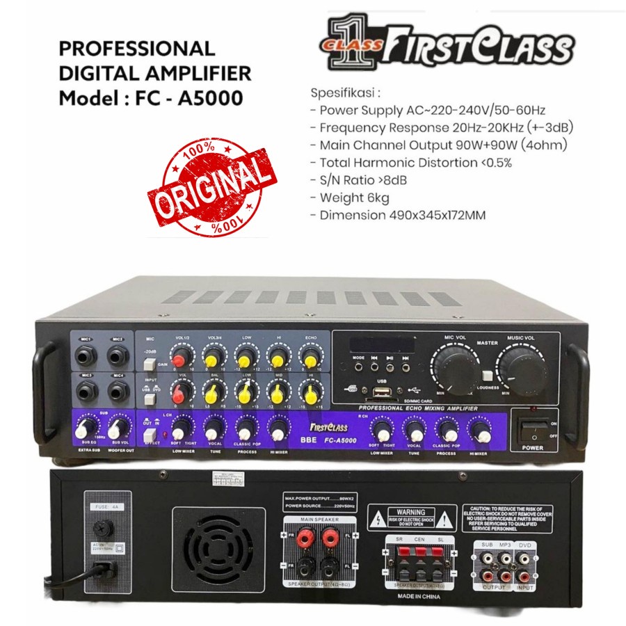 Amplifier power mixer karaoke bluetooth original firstclass fc a5000