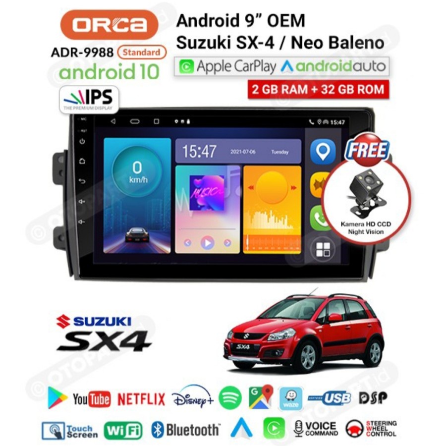 Headunit Android Orca CarPlay 9 Inch OEM SX4/X-Over Ram 2/32