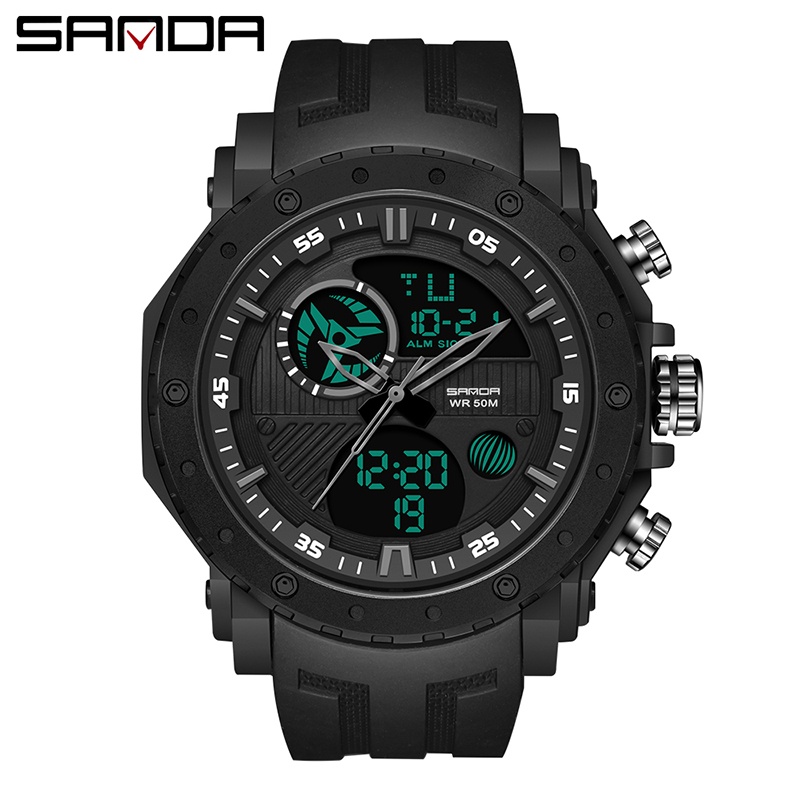SANDA 6012 Jam Tangan Pria Digital Analog Tali Rubber Chronograph Anti Air WATCHKITE WKOS