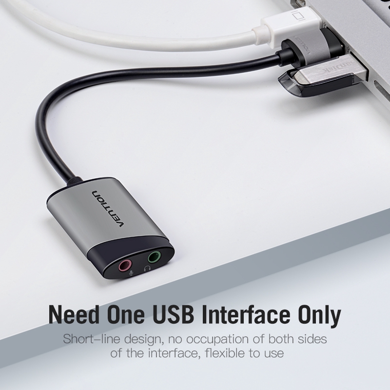 Vention Sound Card USB External 3.5mm USB to Jack 3.5mm untuk Microphone Adapter