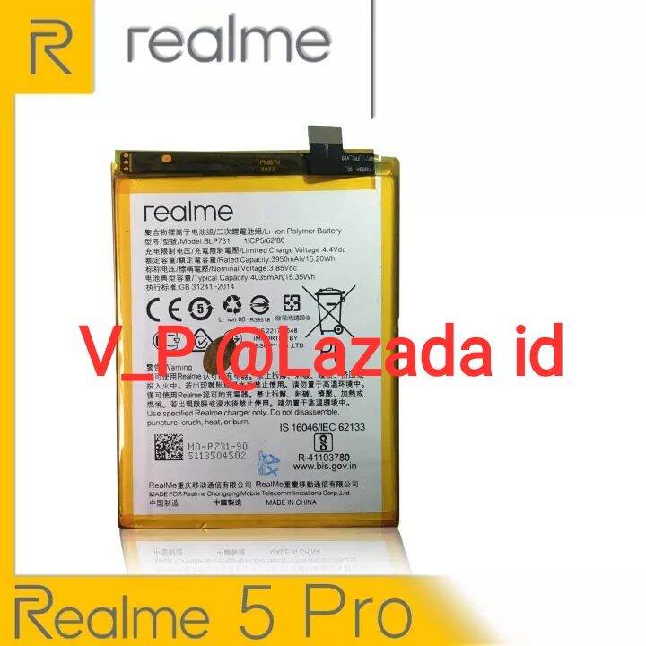 REALME 5 PRO RMX1971 - Baterai Battery Batre Batrei Batere Real Me 5Pro ORIGINAL 100% Model BLP731 BLP-731 BLP 731 ORI