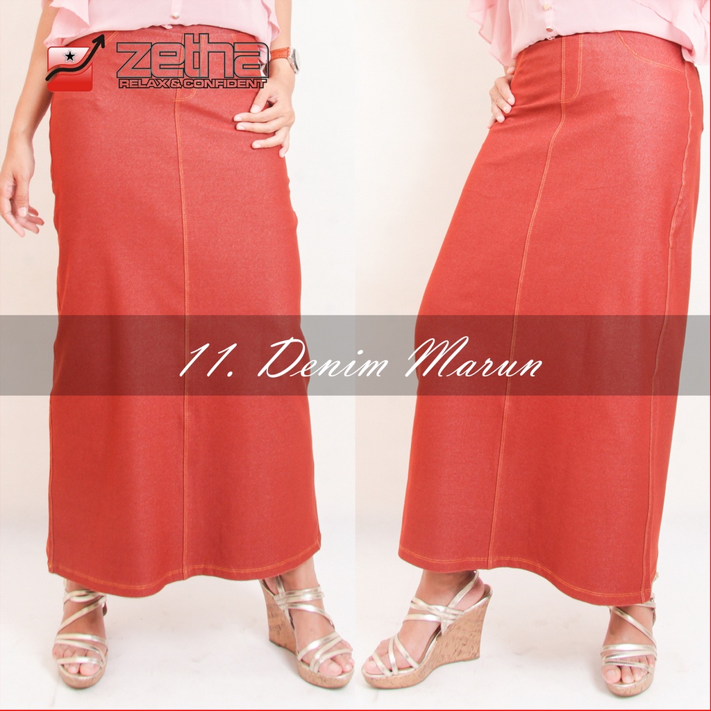 [BISA COD] ROK ZETHA DENIM MAROON / ROK MODEL A-LINE / ROK ZETHA PANJANG / ROK JEANS / DENIM SPANDEK