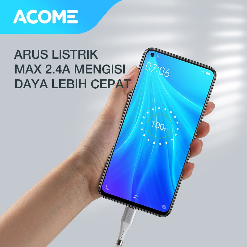 ACOME Kabel Self Winding Magnetic Fast Charging 2.4A Garansi Resmi 1 Tahun ATM010 – Micro USB