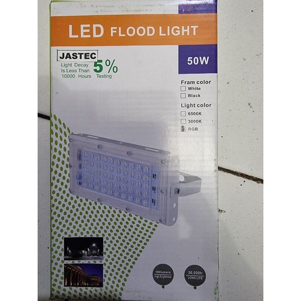 Jastec Floodlight 50w RGB. Lampu sorot outdoor tembak slim 50Watt Remote