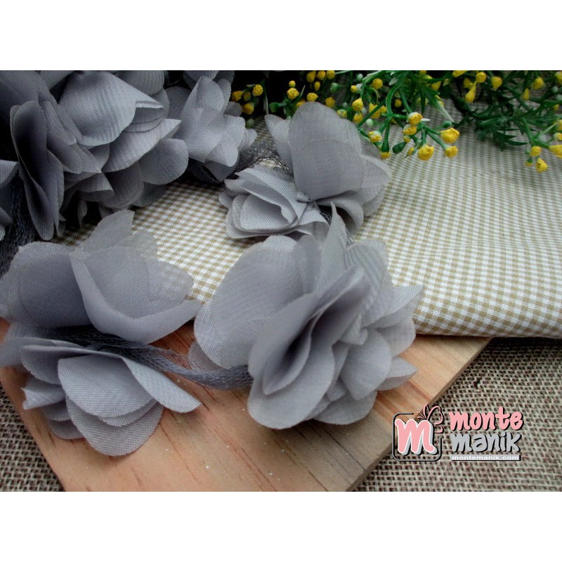 Aplikasi Bunga Frill  Abu-abu (APB-040)