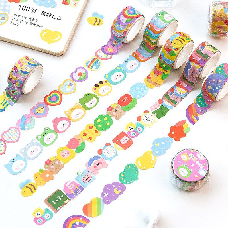 100Pcs sticker washi lucu aesthetic/Sticker roll washi/washi tape journaling/Sticker Journaling