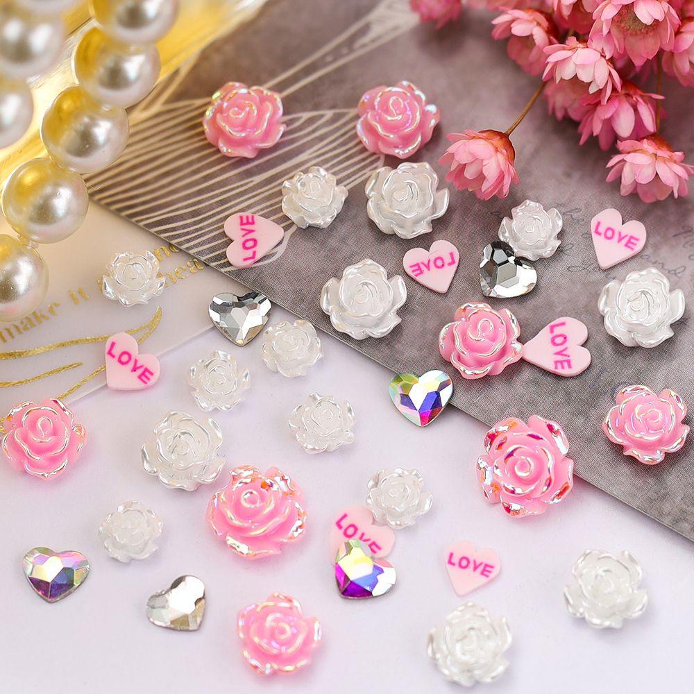 AUGUSTINA Augustina Camellia Nail Charms Aurora Cinta Hati Warna-Warni Kerajinan Resin DIY Ornamen Kristal Kuku Berlian Imitasi