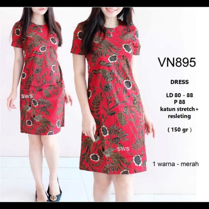 Dress imlek 895 Dress Pesta Batik Imlek Flare Kantor Wanita Modern Murah