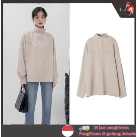 Kemeja Turtleneck Wanita Polos Lengan Panjang Korean Blouse Kekinian Import