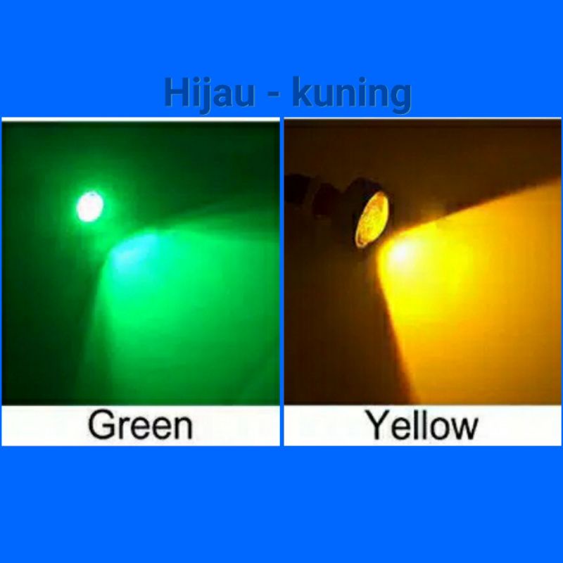 Lampu LED Mata Elang baut 2 warna, 2in1 Eagle Eyes Sein Senja rem Mobil Motor DC 3 kabel-Hijau - Kuning