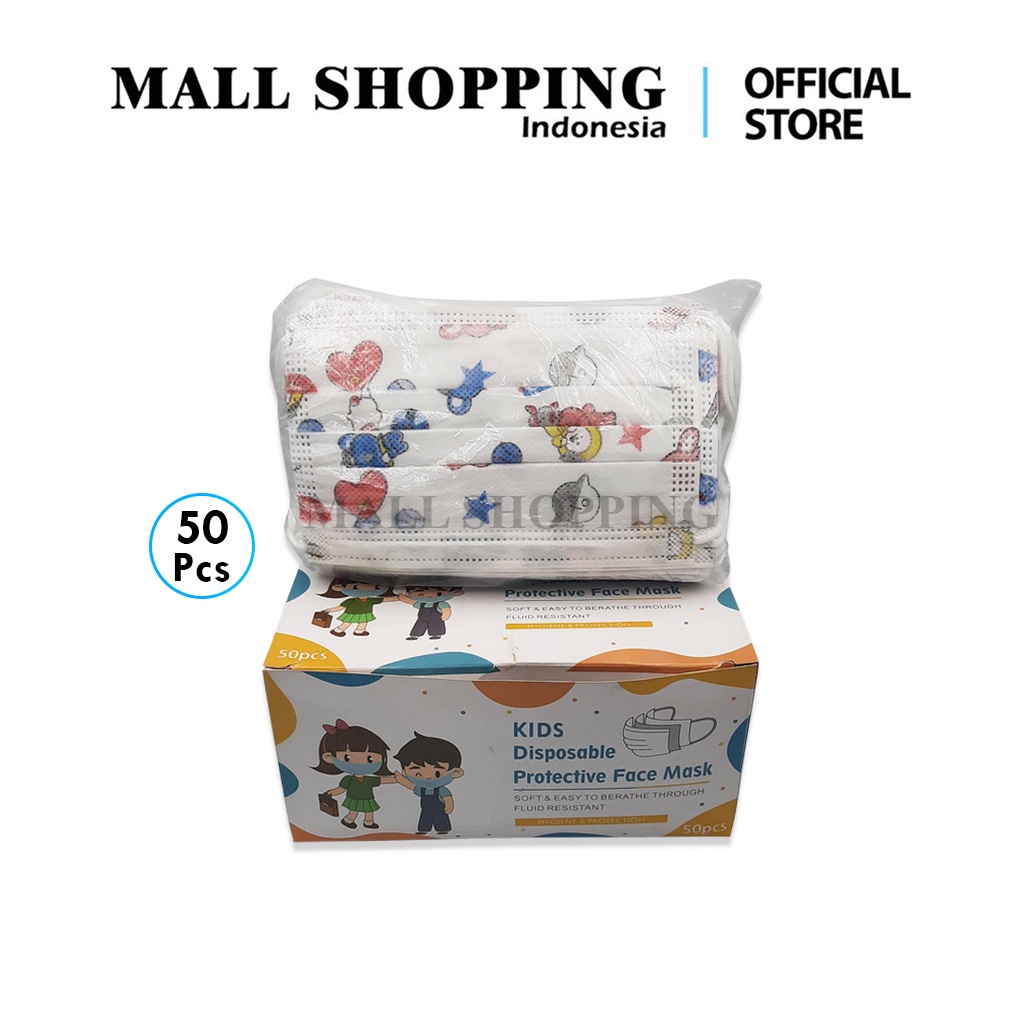 SUPER SALE !! Masker Anak 3Ply Isi 50PCS Per Box/Motif KPop MALL SHOPPING