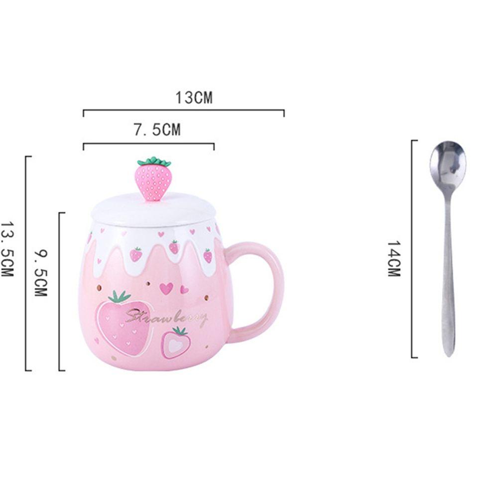 Solighter Strawberry Coffee Mug Sendok Porcelain Tempat Minum Keramik Lucu