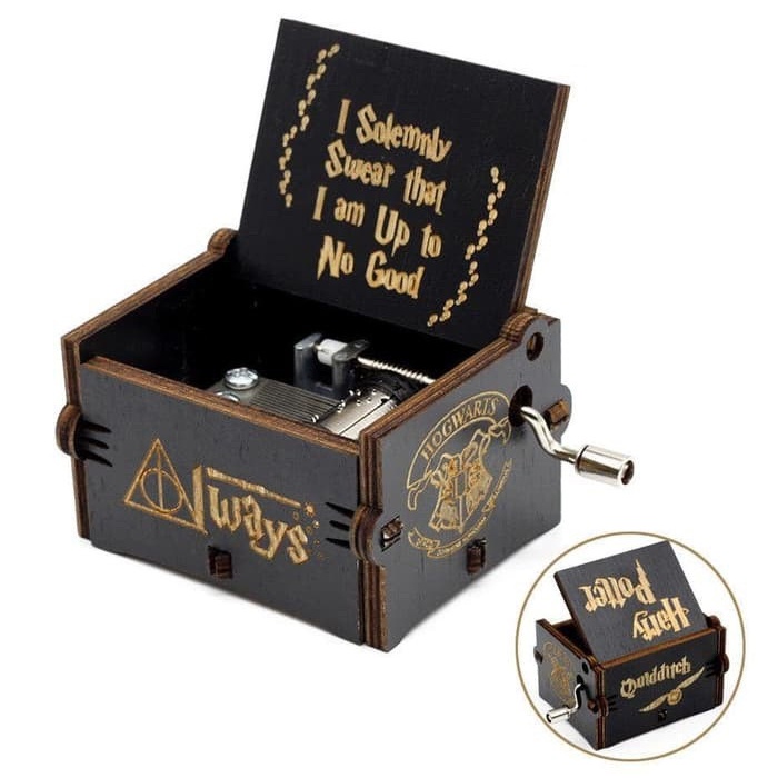 HPMB harry kotak musik black music box retro wooden kayu hitam magic sihir hadiah birthday gift