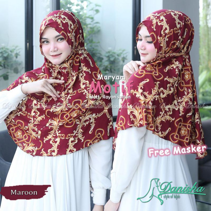 Jilbab Maryam Motif Free Masker Original Danisha Hijab