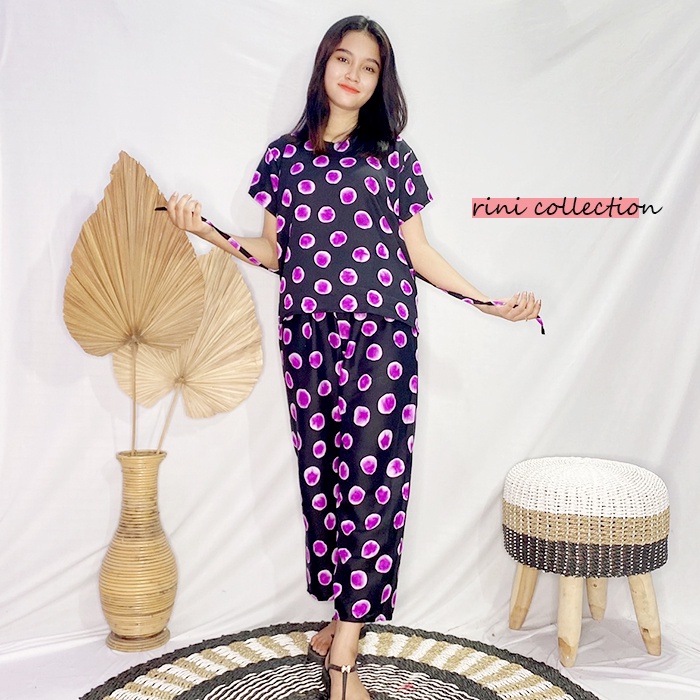 Daster Babydoll Panjang Bali-BOLA BLACK PURPLE