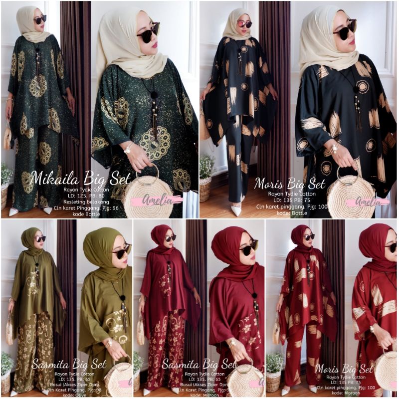 MIKAILA/MORIS/SASMITA SETELAN JUMBO RAYON BLOUSE BATIK + KULOT BY AMELIA