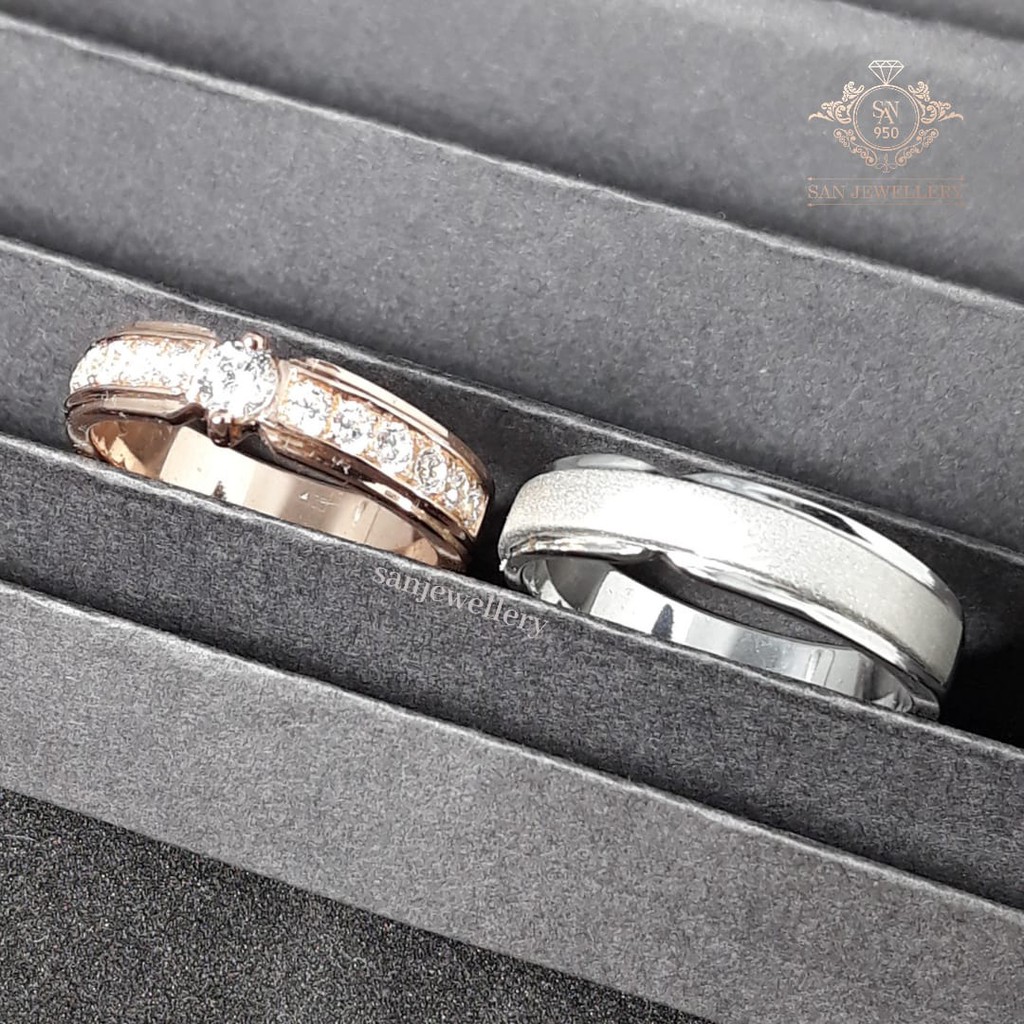 [C623] Cincin Couple Nikah Tunangan Kawin Lamaran – Platinum Premium & Emas Putih Elegan – SAN950