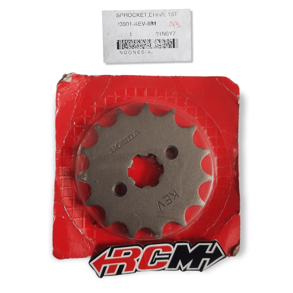 23801-KEV-881 SPROCKET SPROKET DRIVE GEAR GER GIR DEPAN DPN SUPRA X SUPRAX 100 FIT LAMA OLD 15T 15 T  SLIM TIPIS ORI ORIGINAL HONDA AHM HGP ASLI