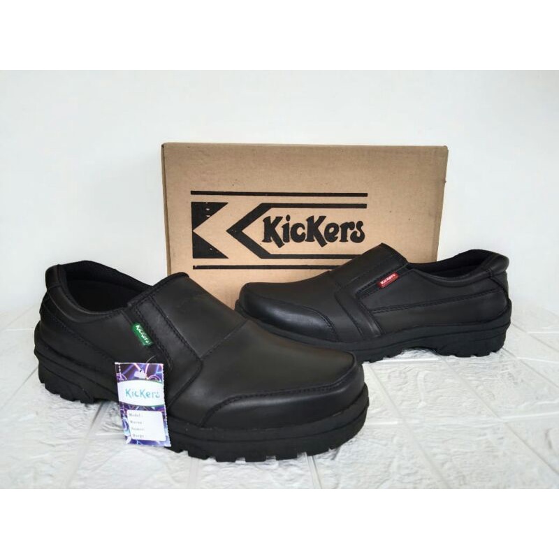 Kickers Sepatu Pria Slip On Kulit Asli Sekolah Kerja Kantor Warna Hitam 39-43