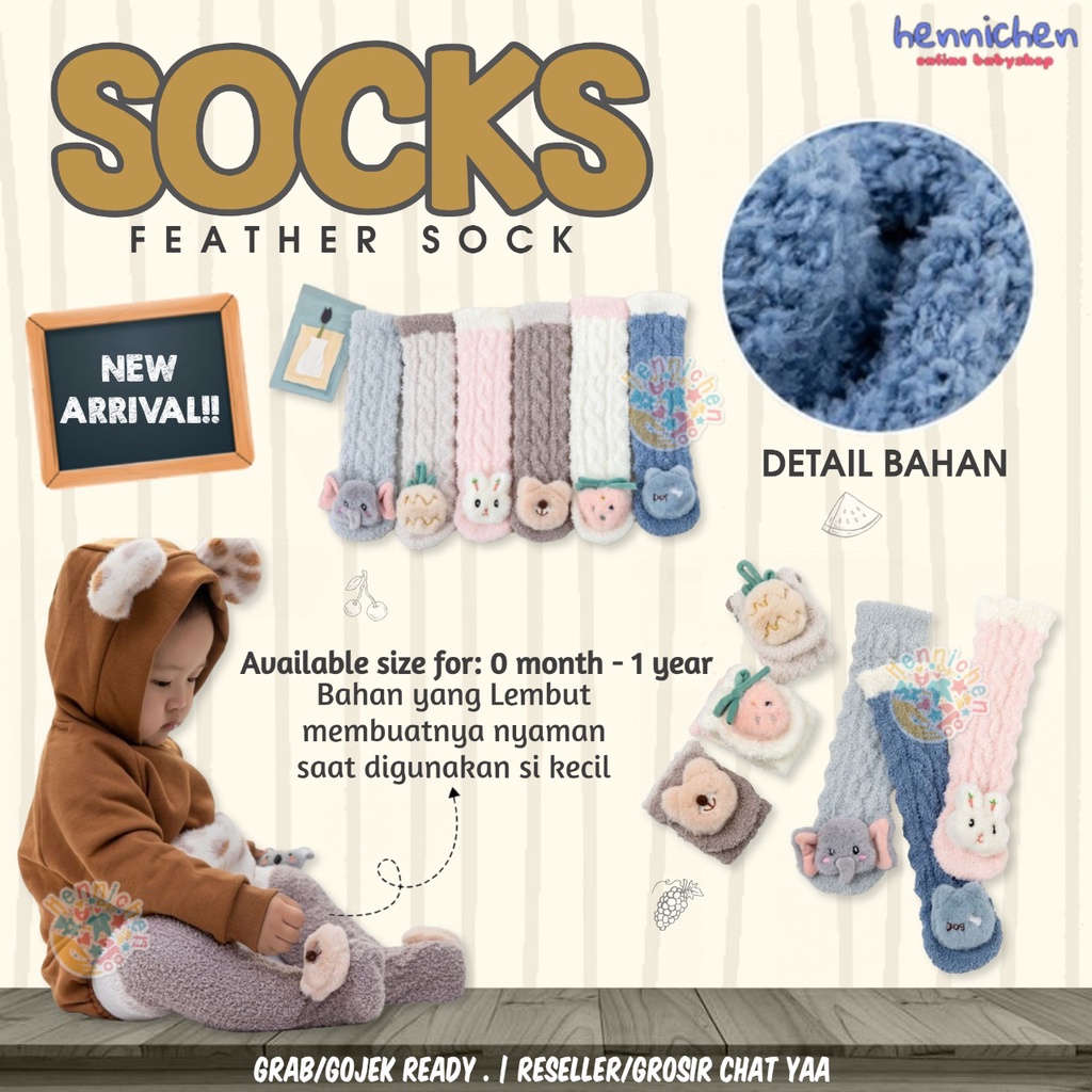 Kaos Kaki Bayi Panjang Selutut Fleece Hangat Lembut Tebal Hiasan Boneka Bulu Hangat  Kaos Kaki Feather Anak
