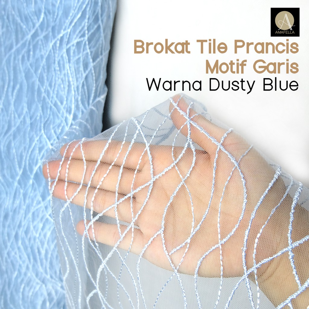 1/2 meter Brokat Tile Prancis Bahan Kebaya Motif Garis  Dusty Blue