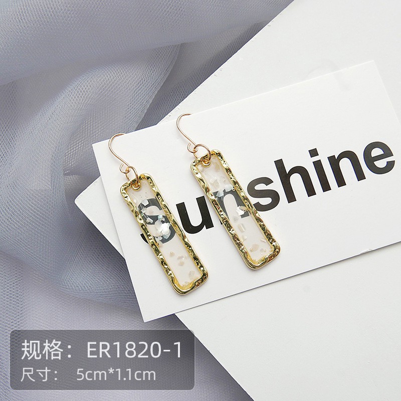 [littlecrab] Anting Wanita Korea Emas Rantai Bling Anting Elegan Simple Persegi Bujur Sangkar Putih Permata Gold Woman Earrings Emas Permata Anting Berkualitas Korean Style-2