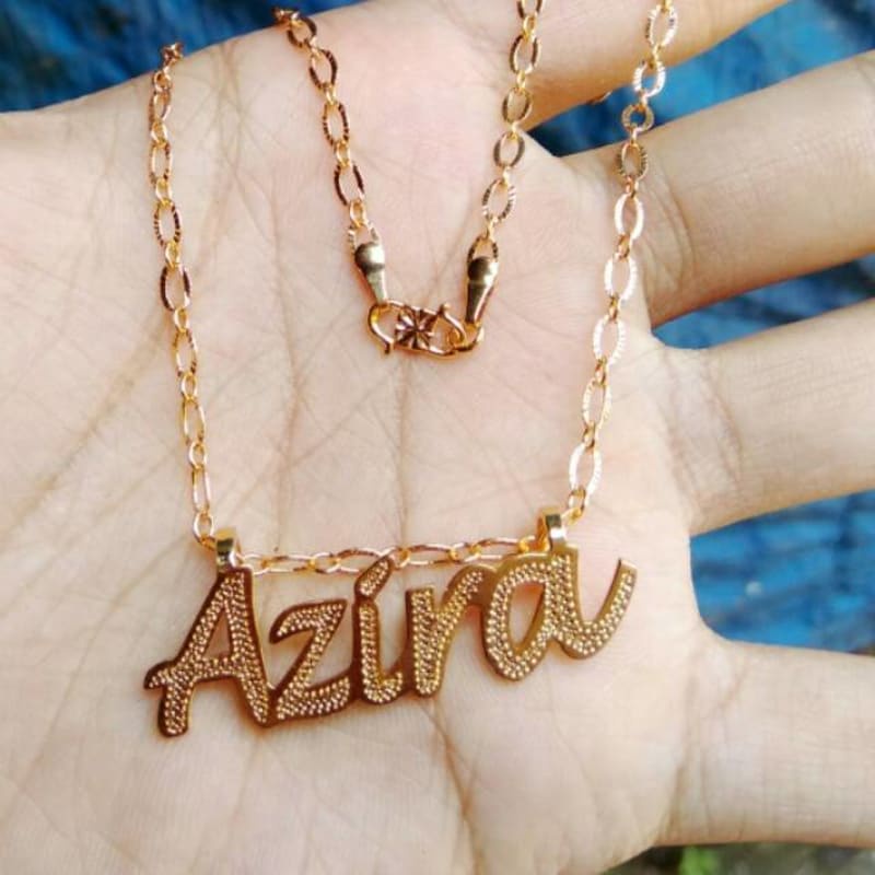 Kalung Xuping ukir nama lapis emas / fashion wanita / kalung custom / tempah nama