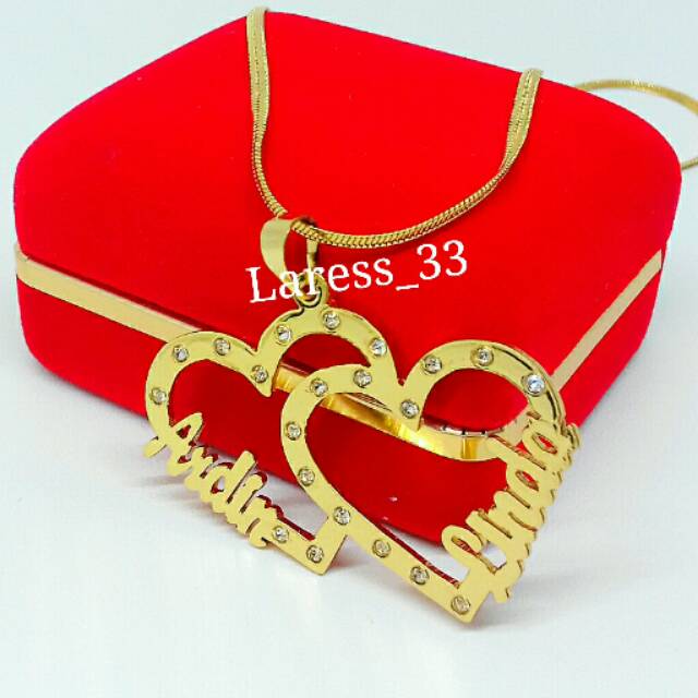 PROMO KALUNG NAMA GOLD TITANIUM FASHION WANITA INISIAL LAPIS EMAS ASLI anti karat