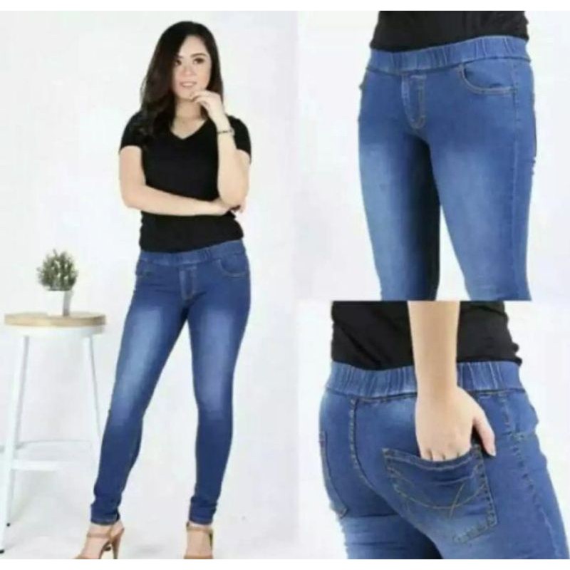 CELANA JENGGING JEANS WANITA PINGGANG KARET uk 27-34