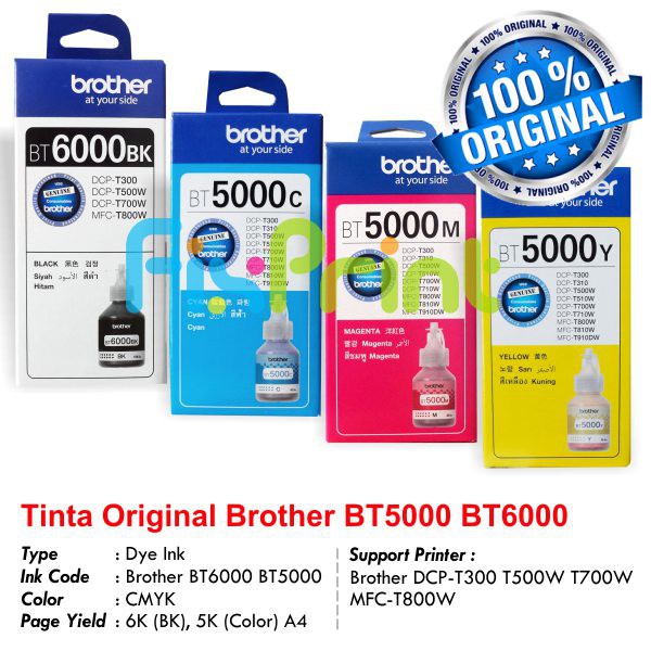 Tinta Brother BT6000 Black BT5000 Color BT-6000BK BT-5000 CMY Printer DCP T300 T500W T700W MFC T800W