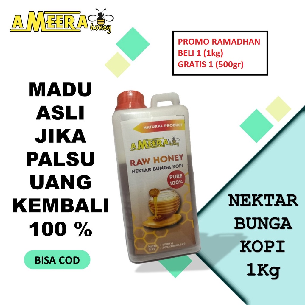 

Madu Murni Asli 1kg Ameera Honey Raw Honey Nektar Bunga Kopi Pure 100% Produk Minuman Kesehatan Alam