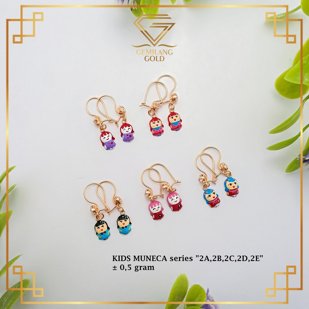 ANTING EMAS ANAK KADAR 375 (8K) KIDS MUNECA ANTING EMAS ASLI BONEKA CEWEK LUCU SERI 2